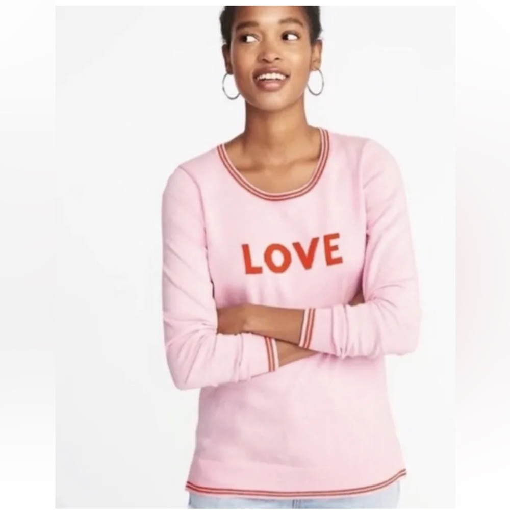 - Old Navy Pink and Red “LOVE” Crewneck Pullover Long Sleeve Sweater Size …